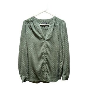 Banana Republic Swiss Dot V-Neck Blouse Top Olive Green Medium